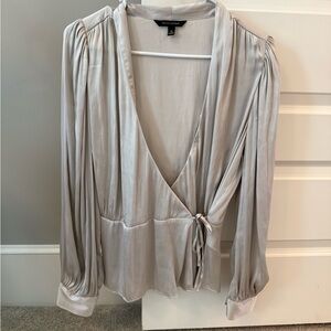 Elegant Gray Wrap Top from Banana Republic